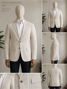 H&M Slim Fit Linen Blazer – Men’s Large – Oatmeal Beige